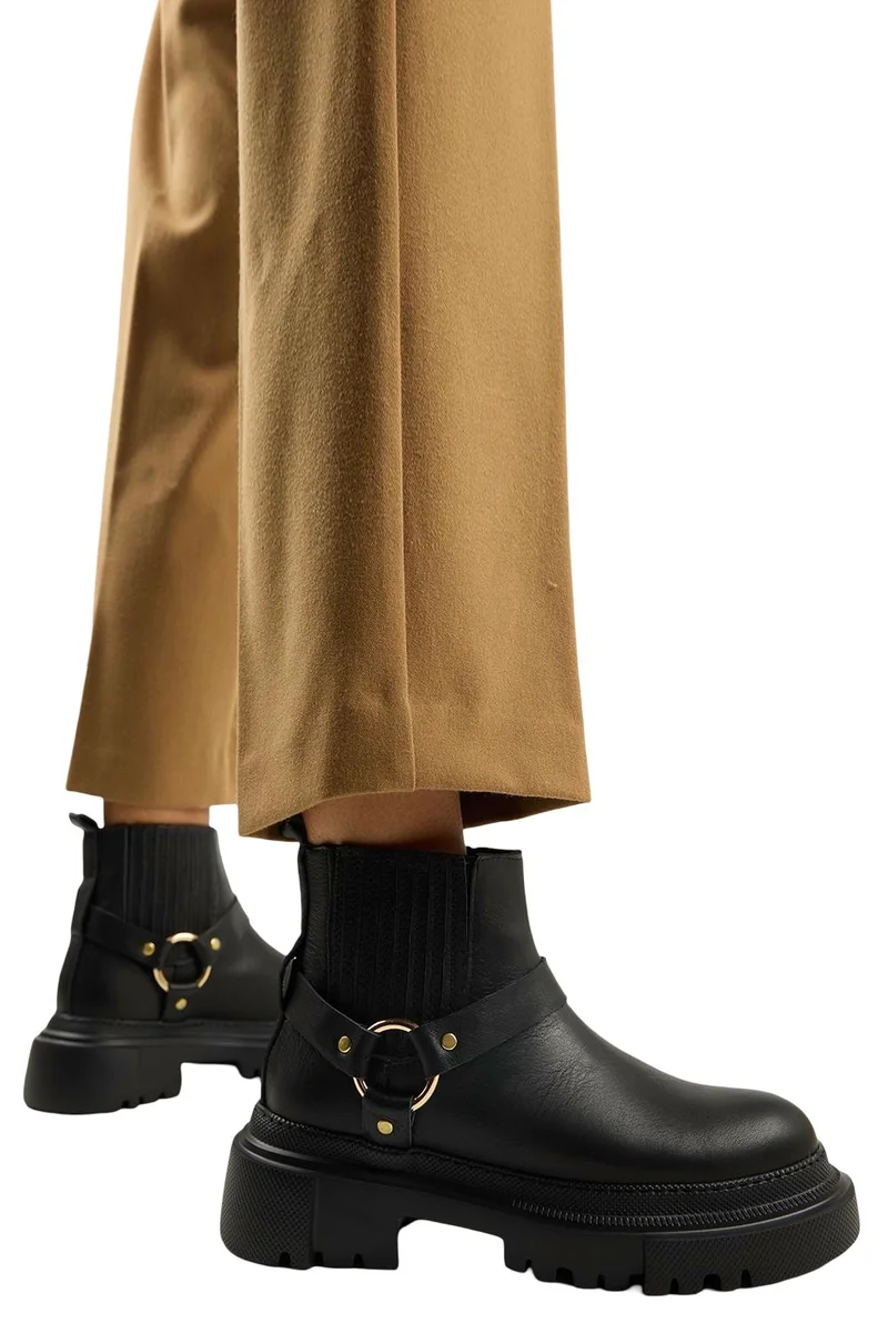 Manijero Manijero Tessa Women's Genuine Leather Elasticated Black Boots with Ring Accessory