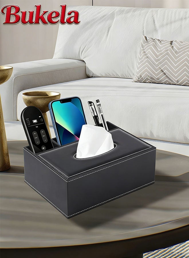 كيلا حامل غطاء علبة مناديل متعدد الوظائف، منظم طاولة جانبية من الجلد الصناعي لتزيين أسطح طاولات الحمام، موزع مجفف مناديل، 3 أقسام، منظم مناديل مكتبي للمنزل والمكتب والسيارة - Image 1