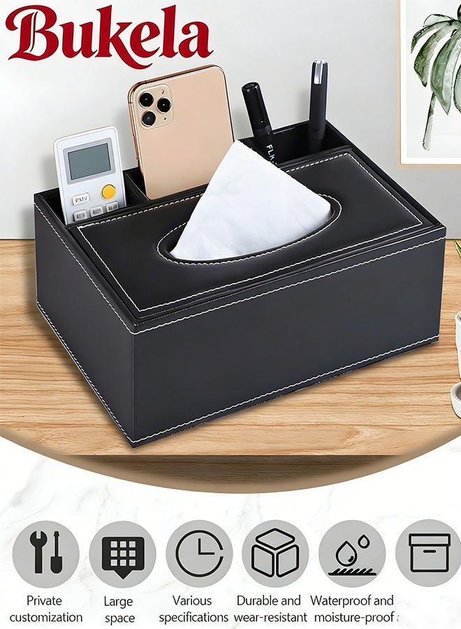كيلا حامل غطاء علبة مناديل متعدد الوظائف، منظم طاولة جانبية من الجلد الصناعي لتزيين أسطح طاولات الحمام، موزع مجفف مناديل، 3 أقسام، منظم مناديل مكتبي للمنزل والمكتب والسيارة - Image 2
