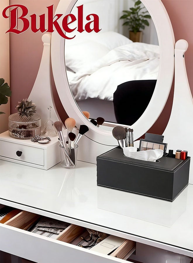 كيلا حامل غطاء علبة مناديل متعدد الوظائف، منظم طاولة جانبية من الجلد الصناعي لتزيين أسطح طاولات الحمام، موزع مجفف مناديل، 3 أقسام، منظم مناديل مكتبي للمنزل والمكتب والسيارة - Image 4