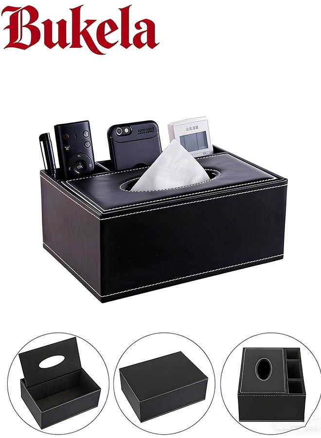كيلا حامل غطاء علبة مناديل متعدد الوظائف، منظم طاولة جانبية من الجلد الصناعي لتزيين أسطح طاولات الحمام، موزع مجفف مناديل، 3 أقسام، منظم مناديل مكتبي للمنزل والمكتب والسيارة - Image 3