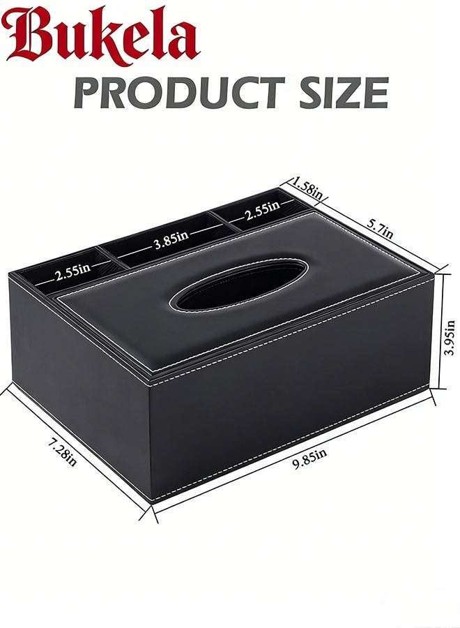 كيلا حامل غطاء علبة مناديل متعدد الوظائف، منظم طاولة جانبية من الجلد الصناعي لتزيين أسطح طاولات الحمام، موزع مجفف مناديل، 3 أقسام، منظم مناديل مكتبي للمنزل والمكتب والسيارة - Image 5