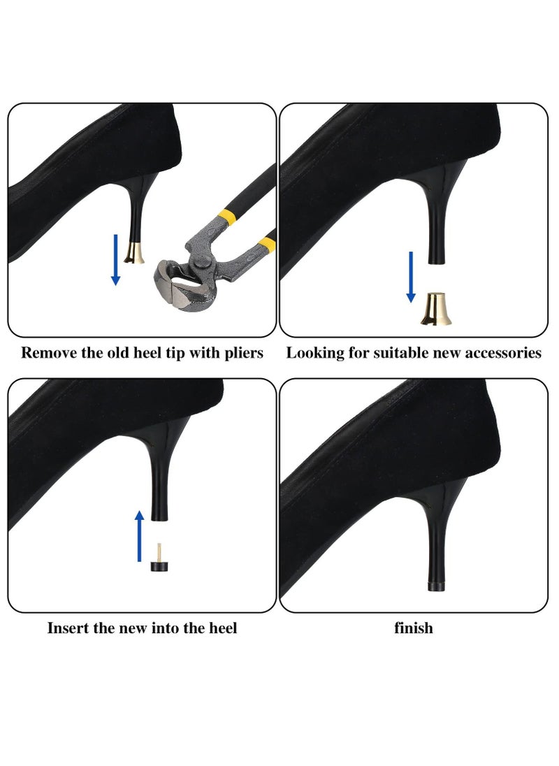 Excefore - 16 Pairs High Heel Replacement Tips Women Shoes Heel Repair Kit Dowels Shoe Heel Repair Pins Non Slip Heel Caps for Women, 8-12.5 mm - Image 1