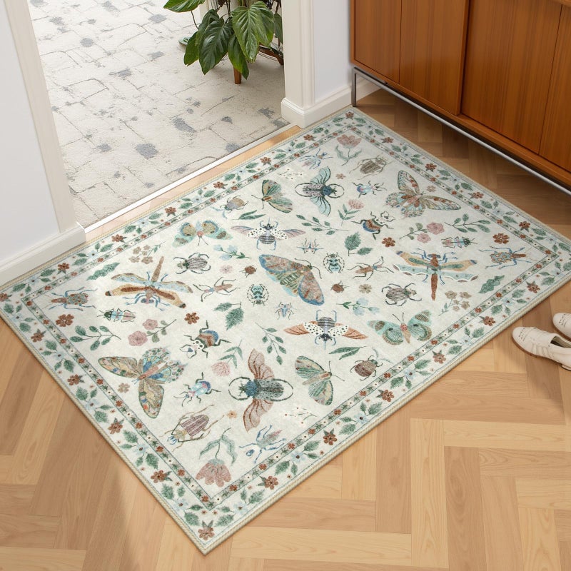 La Home Lahome Insect Entryway Rug 2X3 Soft Washable Kitchen Rug NonSlip UltraThin Door Mat Indoor Entrance Stain Resistant Small Throw Carpet for Bathroom Bedroom Vionnet2x3ftBeige - Image 2