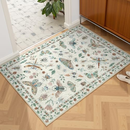 La Home Lahome Insect Entryway Rug 2X3 Soft Washable Kitchen Rug NonSlip UltraThin Door Mat Indoor Entrance Stain Resistant Small Throw Carpet for Bathroom Bedroom Vionnet2x3ftBeige - Image 1