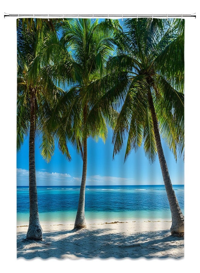 Ocean Beach Shower Curtain Tropical Palm Tree Hawaii Coastal Nature Landscape Fabric Bathroom Decor Set,70x70 inch - Image 4