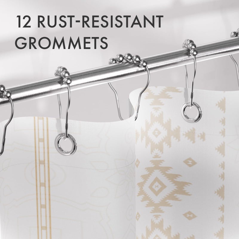 AmazerBath Boho Shower Curtain, Boho Cloth Shower Curtain with 12 Hooks, Hotel Quality Washable Rustic Farmhouse Polyester Fabric Bathroom Shower Curtain Set, 72x72 Inches - Image 4