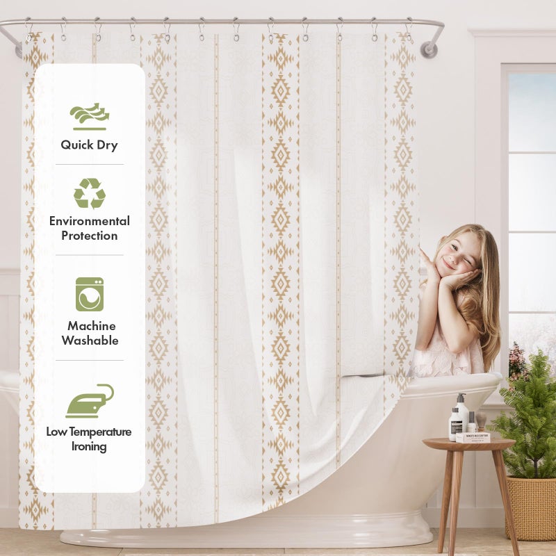 AmazerBath Boho Shower Curtain, Boho Cloth Shower Curtain with 12 Hooks, Hotel Quality Washable Rustic Farmhouse Polyester Fabric Bathroom Shower Curtain Set, 72x72 Inches - Image 3