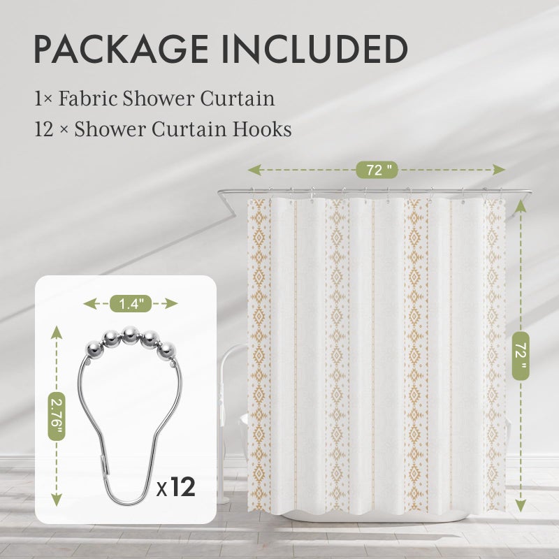 AmazerBath Boho Shower Curtain, Boho Cloth Shower Curtain with 12 Hooks, Hotel Quality Washable Rustic Farmhouse Polyester Fabric Bathroom Shower Curtain Set, 72x72 Inches - Image 5
