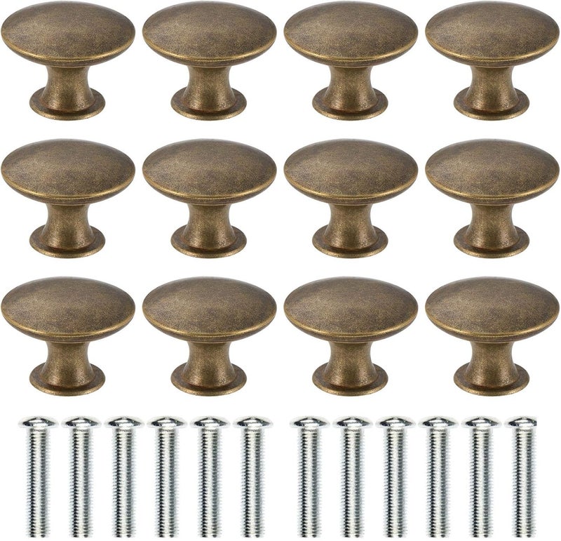abcGoodefg 12 Pcs Vintage Antique Bronze Knobs Handle Pulls 30mm Brass Round Knobs for Cabinet Drawer Kitchen Bathroom Cupboard Home Office Furniture (Yellow Bronze) - Image 1