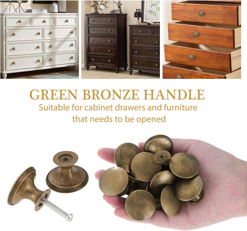 abcGoodefg 12 Pcs Vintage Antique Bronze Knobs Handle Pulls 30mm Brass Round Knobs for Cabinet Drawer Kitchen Bathroom Cupboard Home Office Furniture (Yellow Bronze) - Image 2