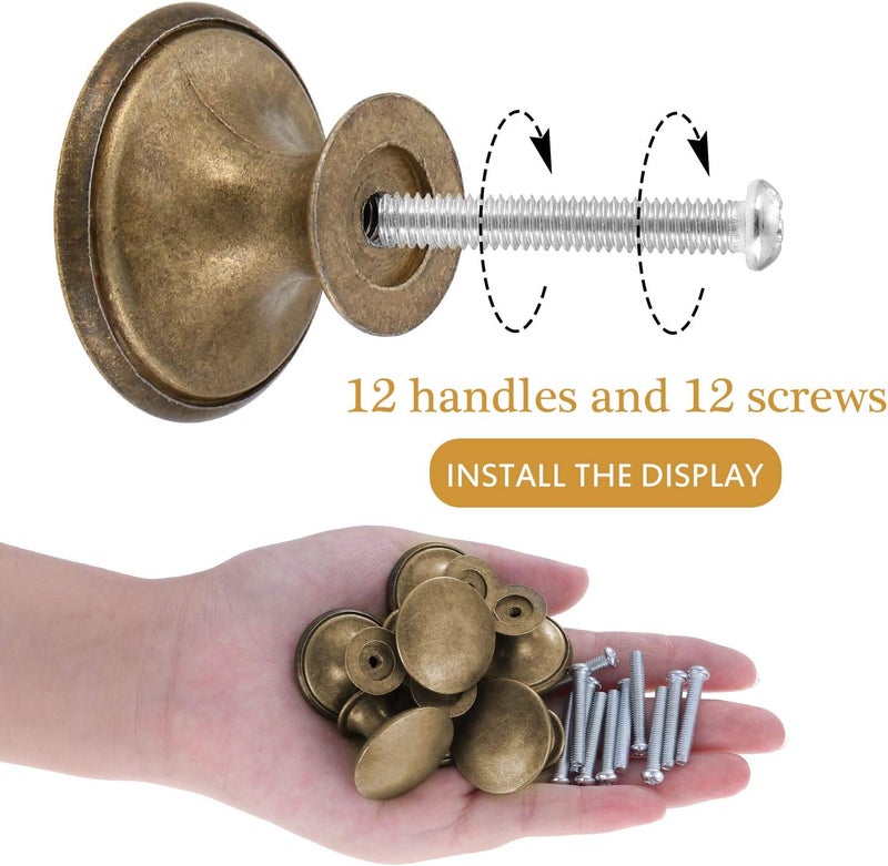abcGoodefg 12 Pcs Vintage Antique Bronze Knobs Handle Pulls 30mm Brass Round Knobs for Cabinet Drawer Kitchen Bathroom Cupboard Home Office Furniture (Yellow Bronze) - Image 4