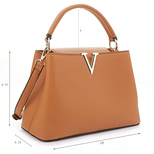 EVVE Women's Small Satchel Bag Classic Top Handle Purses Fashion Crossbody Handbags with Shoulder Strap | ORANGE - Image 2