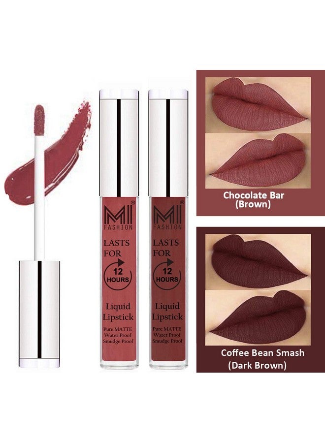 MI FASHION Pure Matte Liquid Lipstick (Dark Brown, Coffee) Waterproof, Embrace Timeless Beauty With 12hr Super Stay Classics 3.5ml (Combo Pack 2) - Image 1
