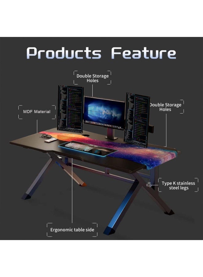 تابيت مكتب كمبيوتر، مكتب ألعاب قائم، مكتب منزلي كبير جدًا، طاولة كتابة حديثة للمكتب المنزلي (طاولة ألعاب سوداء 120*60*75 سم) - Image 2