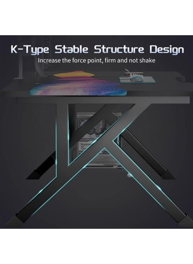 تابيت مكتب كمبيوتر، مكتب ألعاب قائم، مكتب منزلي كبير جدًا، طاولة كتابة حديثة للمكتب المنزلي (طاولة ألعاب سوداء 120*60*75 سم) - Image 4