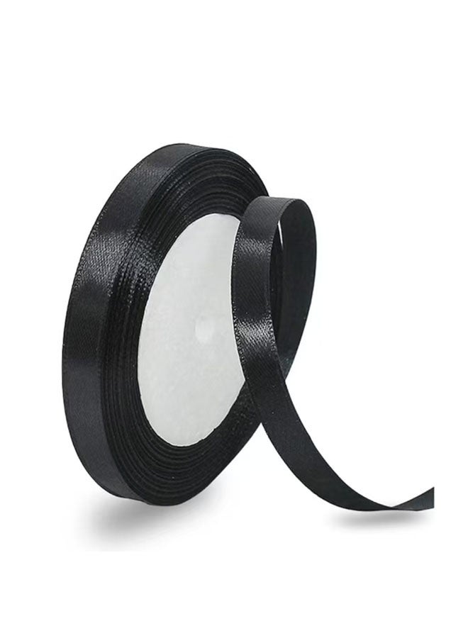 شريط ساتان أسود ٤ بكرات ‎10مم × 22 ياردة، شريط بوليستر فاخر للتغليف، ديكورات حفلات الزفاف، لف الباقات، الخياطة والأعمال اليدوية - Image 1