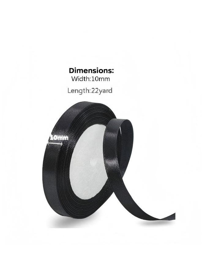 شريط ساتان أسود ٤ بكرات ‎10مم × 22 ياردة، شريط بوليستر فاخر للتغليف، ديكورات حفلات الزفاف، لف الباقات، الخياطة والأعمال اليدوية - Image 2