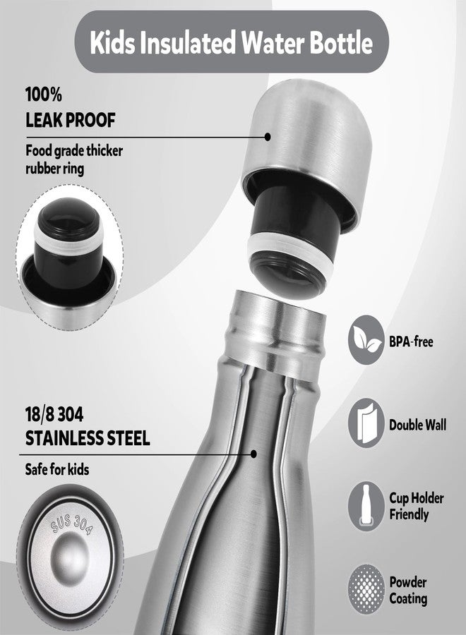 Volhoply 12oz Small Water Bottle Stainless Steel, BPA Free Insulated Water Bottles, Double Wall Cola Shape Flask, Keeps Cold 24 Hours and Hot 12 Hours for Kids Handbag (Silver,1) - Image 4