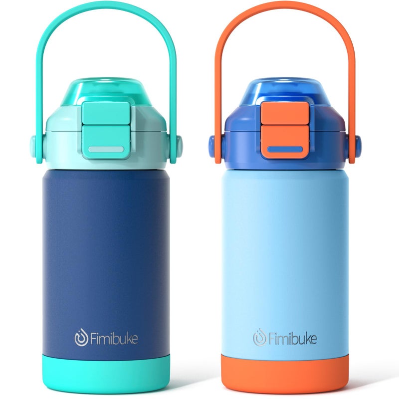 Fimibuke Kids Insulated Water Bottle with Pop-Open Straw & Spout 2-in-1 Lid, 14oz Leak Proof 18/8 Stainless Steel Vacuum Tumbler, BPA-Free Kids Cup For Travel School Boys Girls Toddler 2 Packs,Sea World - Image 1