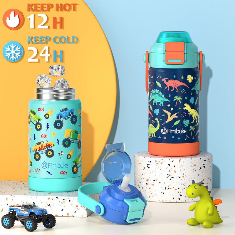 Fimibuke Kids Insulated Water Bottle with Pop-Open Straw & Spout 2-in-1 Lid, 14oz Leak Proof 18/8 Stainless Steel Vacuum Tumbler, BPA-Free Kids Cup For Travel School Boys Girls Toddler 2 Packs,Sea World - Image 4