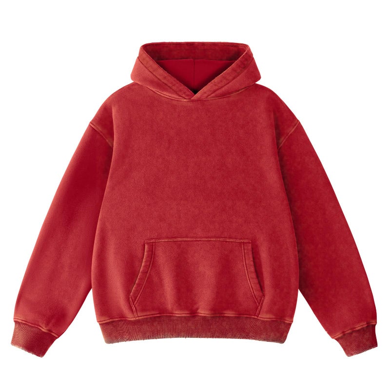 Dnzzs Mens Oversized Acid Wash Hoodies Heavyweight Cotton Fleece Sweatshirt Loose Fit Fall Winter Casual Streetwear PulloverRedMedium