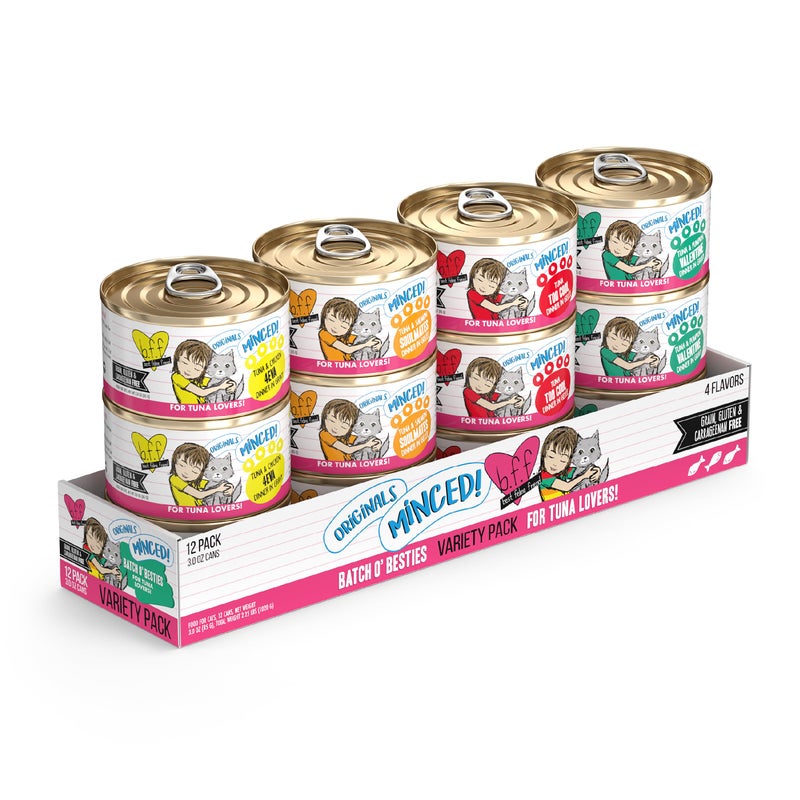 Weruva BFF Minced Natural Wet Cat Food, Batch O Besties Variety Pack, 3oz Can, Pack of 12 - Image 1