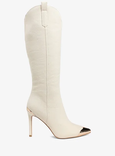 London Rag Metallic Cap Toe Denim Boots in Beige