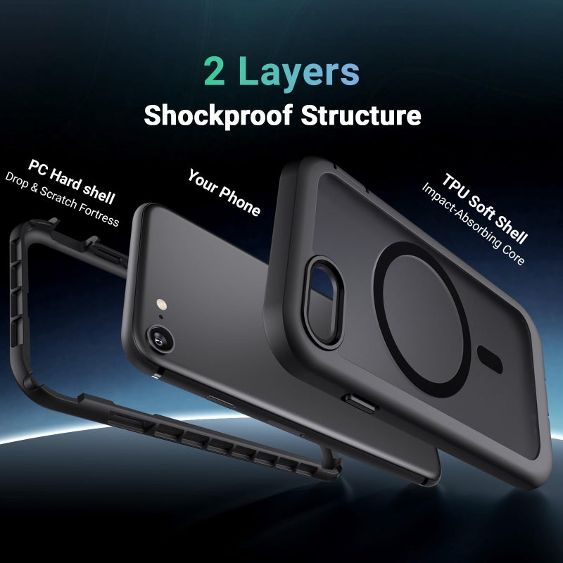 jaroco for iPhone SE Case 2022/2020/3rd/2rd,iPhone 8/7 Case, [Compatible with MagSafe][Military Grade Drop Protection][Heavy Duty Protection][Non-Slip] 2-Layer Durable Bumper Phone Case 4.7''-Black - Image 2