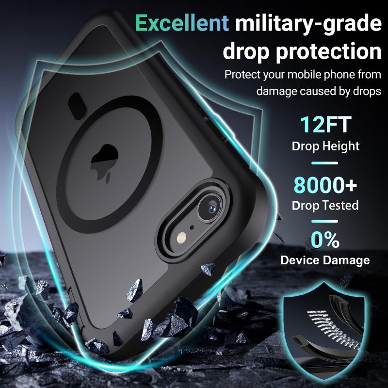 jaroco for iPhone SE Case 2022/2020/3rd/2rd,iPhone 8/7 Case, [Compatible with MagSafe][Military Grade Drop Protection][Heavy Duty Protection][Non-Slip] 2-Layer Durable Bumper Phone Case 4.7''-Black - Image 4