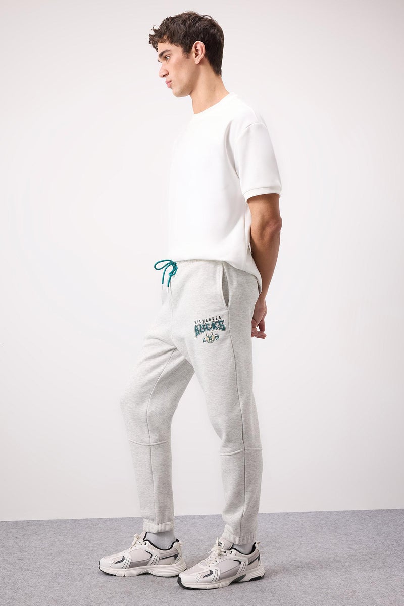DeFacto Grey Man DeFactoFit NBA Milwaukee Bucks Sports Thick Jogger Sweatpants Casual - Image 2