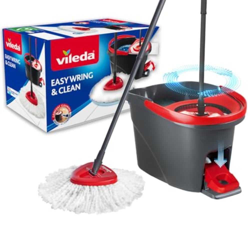 Easy Wring and Clean spin mop and bucket set with foot pedal 3-Piece Handle 130 cm Floor mop with spinning wringer Turbo Refill 100% Microfibre mop head