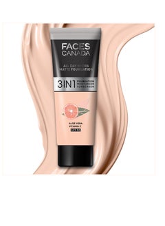 Faces Canada FACES CANADA All Day Hydra Matte Foundation Mini 3 in-1 Foundation Moisturizer 24 HR Aloe Hydration and Vitamin C 10HR Long Wear  Medium to High Buildable Coverage  Rose Ivory 15ml  - Image 1