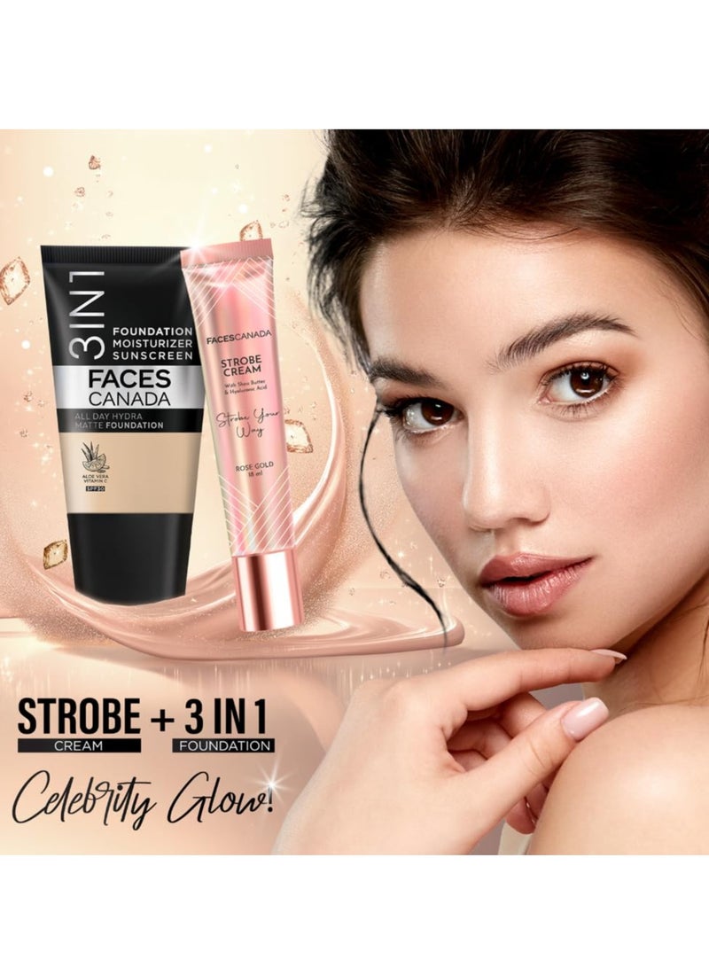 FACES CANADA All Day Hydra Matte Foundation Mini 3 in-1 Foundation Moisturizer 24 HR Aloe Hydration and Vitamin C 10HR Long Wear  Medium to High Buildable Coverage  Rose Ivory 15ml - Image 5