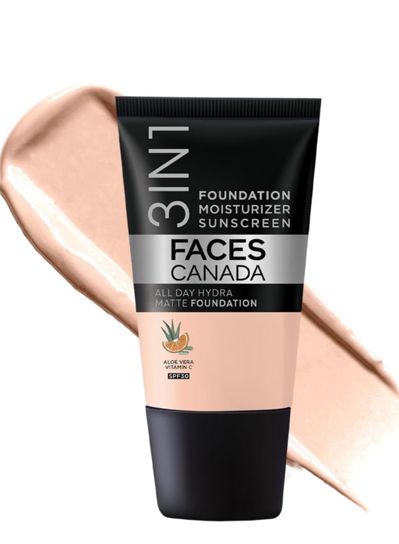 FACES CANADA All Day Hydra Matte Foundation Mini 3 in-1 Foundation Moisturizer 24 HR Aloe Hydration and Vitamin C 10HR Long Wear  Medium to High Buildable Coverage  Rose Ivory 15ml - Image 1