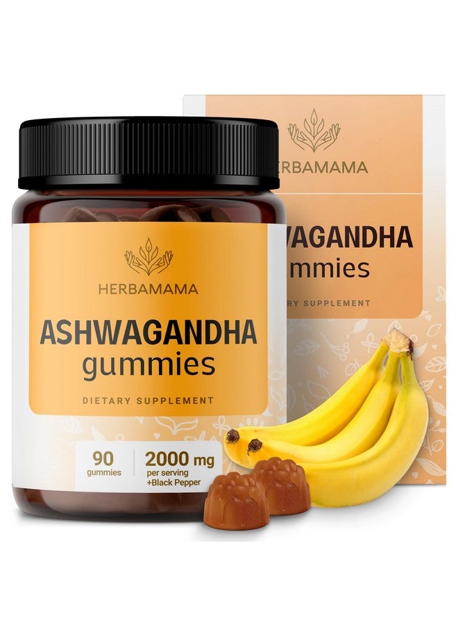 HERBAMAMA Ashwagandha Gummies with Black Pepper - 2000 mg Pure Ashwagandha Extra Strength - Calming Supplements for Adults - Vegan, Gelatin-Free, Non-GMO - 90 Mango-Flavored Chews - Image 1