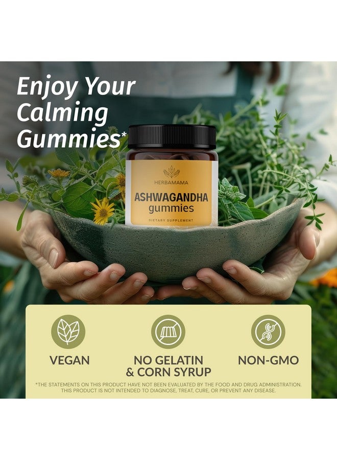 HERBAMAMA Ashwagandha Gummies with Black Pepper - 2000 mg Pure Ashwagandha Extra Strength - Calming Supplements for Adults - Vegan, Gelatin-Free, Non-GMO - 90 Mango-Flavored Chews - Image 2