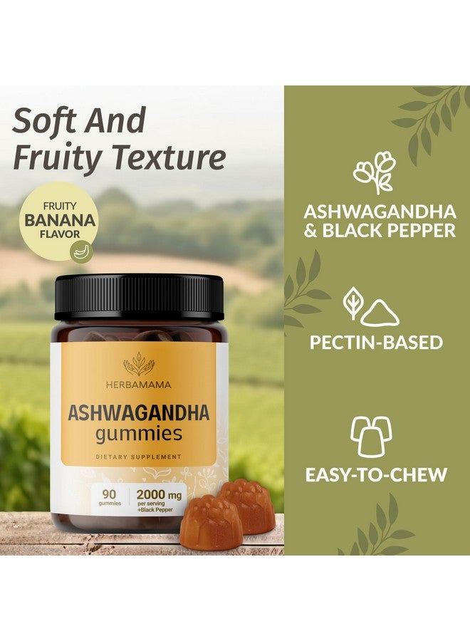 HERBAMAMA Ashwagandha Gummies with Black Pepper - 2000 mg Pure Ashwagandha Extra Strength - Calming Supplements for Adults - Vegan, Gelatin-Free, Non-GMO - 90 Mango-Flavored Chews - Image 4
