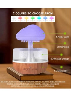 بيوينتي Rain Cloud Humidifier – Cute Raining Cloud Night Light with 7 LED Colors, 2000mAh, 500ml Capacity  - Image 2