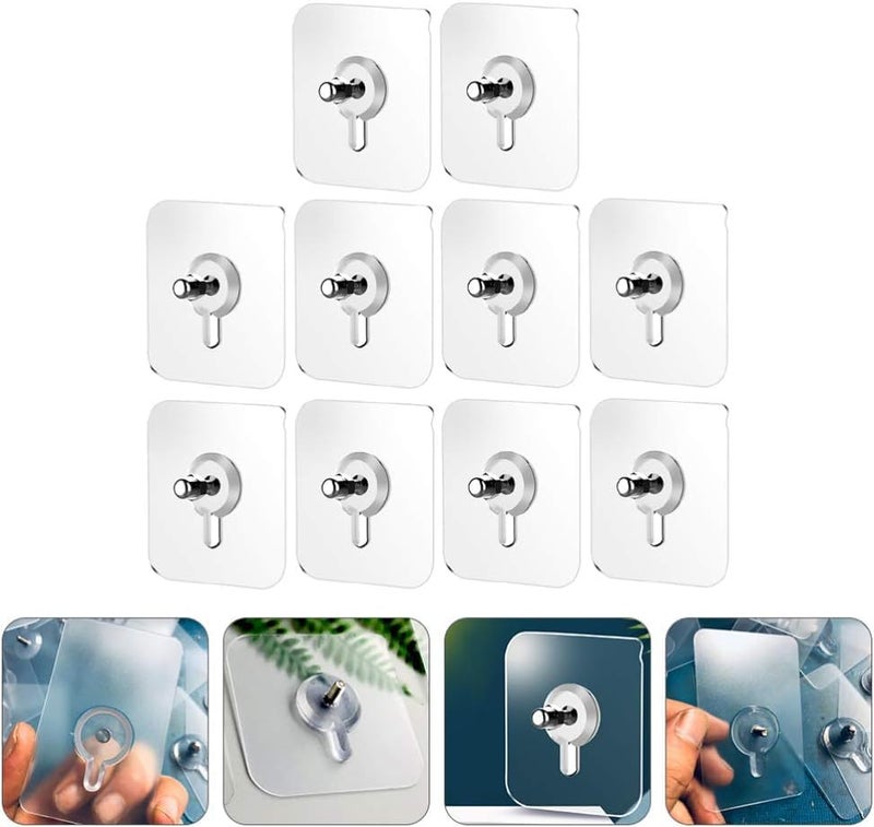 Super Screw for Wall Stainless Steel Self Adhesive Hooks Nail Free Heavy Duty Durable No Drilling Waterproof Hooks for Bathroom Home Photo Frame Kitchen Accessories Items Pack of 10  - Image 3