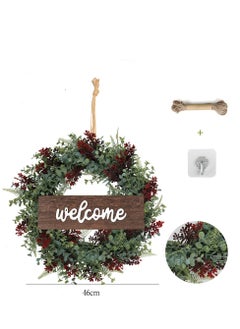 Y&D Welcome Sign with Wreaths Rustic Front Door Decor Wood Hanging Artificial Eucalyptus Farmhouse Porch Decorations for Home Wedding Gift 