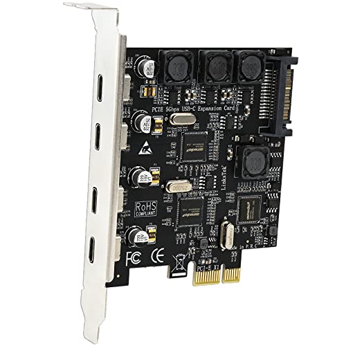 LinksTek 4-Ports PCIE USB 3.0 (3.1 GEN1) 5Gbps Expansion Card for Desktop PCs, 4X 5Gbps Max USB-C Ports, Built in Smart Power Distribution Technology, No Need Extra Power Supply (PCIE-U304C) - Image 1