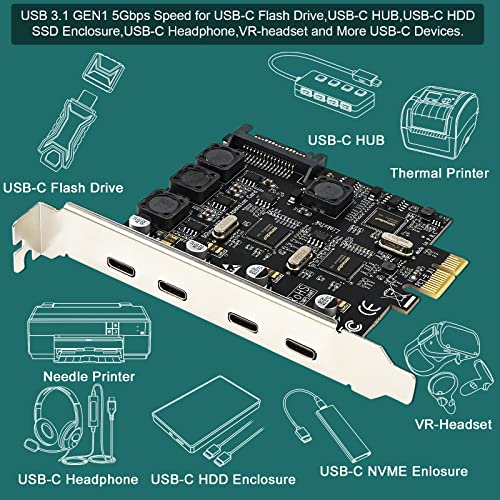 LinksTek 4-Ports PCIE USB 3.0 (3.1 GEN1) 5Gbps Expansion Card for Desktop PCs, 4X 5Gbps Max USB-C Ports, Built in Smart Power Distribution Technology, No Need Extra Power Supply (PCIE-U304C) - Image 5