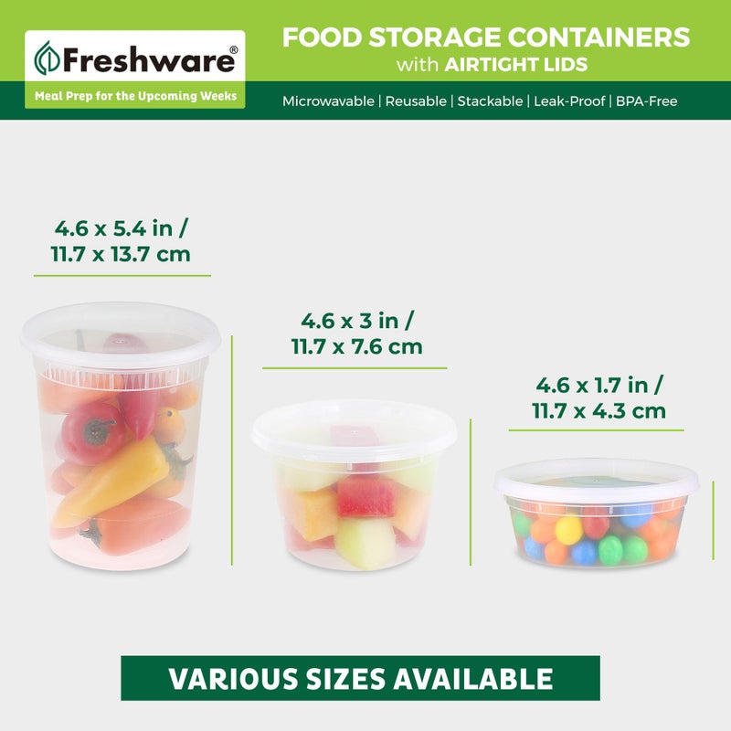 Freshware Food Storage Containers with Lids [60 Pack 8, 16, 32 oz, 20 sets each size] Plastic Deli Containers, Meal Prep Containers, Microwave and Freezer Safe, Stackable, Leakproof, BPA Free, Clear - Image 3