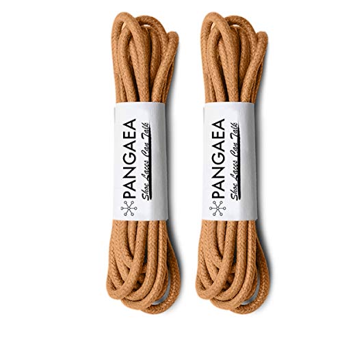 PANGAEA [4 Laces] 2-Pair Pack Waxed Round Oxford Shoe Laces for Dress Shoes Chukka 3/32Inch Thin(#05 Tan,30in (76cm)) - Image 1