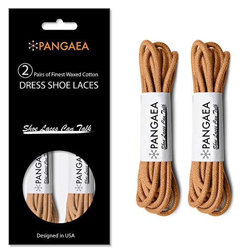 PANGAEA [4 Laces] 2-Pair Pack Waxed Round Oxford Shoe Laces for Dress Shoes Chukka 3/32Inch Thin(#05 Tan,30in (76cm)) - Image 2