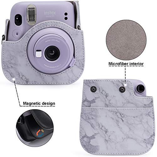 Frankmate PU Leather Camera Case Compatible with Fujifilm Instax Mini 11 12 Instant Camera with Adjustable Strap and Pocket (Marble) - Image 3