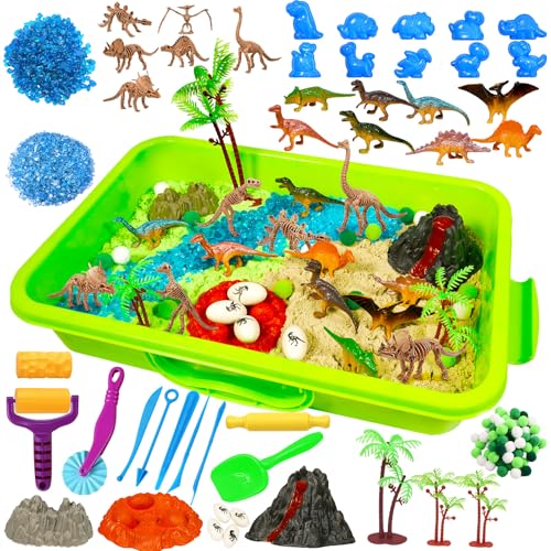 Bbiamsleep Dinosaur Sensory Bin 147 Pcs Dinosaurs Sensory Set with Sandbox 10 Dinosaur Mould 9 Tools Dinosaur Sensory Bin Fillers for Home Decor - Image 1