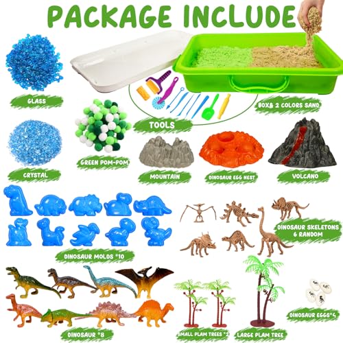 Bbiamsleep Dinosaur Sensory Bin 147 Pcs Dinosaurs Sensory Set with Sandbox 10 Dinosaur Mould 9 Tools Dinosaur Sensory Bin Fillers for Home Decor - Image 5