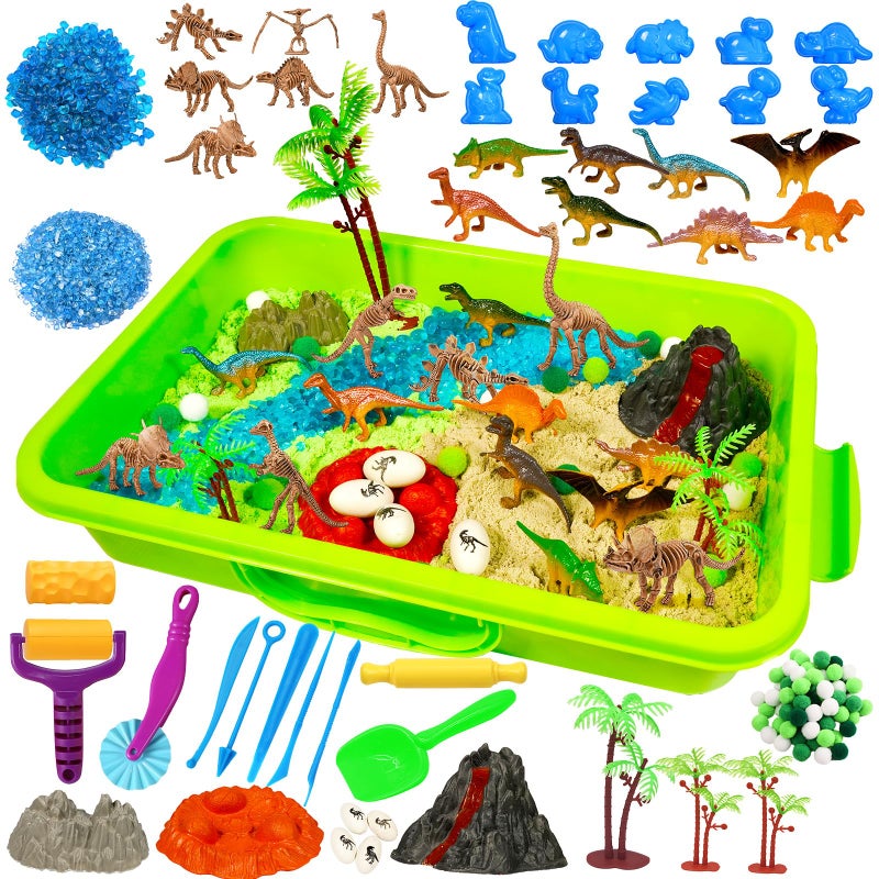 Bbiamsleep Dinosaur Sensory Bin 147 Pcs Dinosaurs Sensory Set with Sandbox 10 Dinosaur Mould 9 Tools Dinosaur Sensory Bin Fillers for Home Decor - Image 3